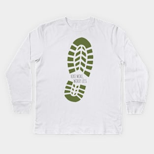 Green Hike More, Worry Less Boot Print Kids Long Sleeve T-Shirt